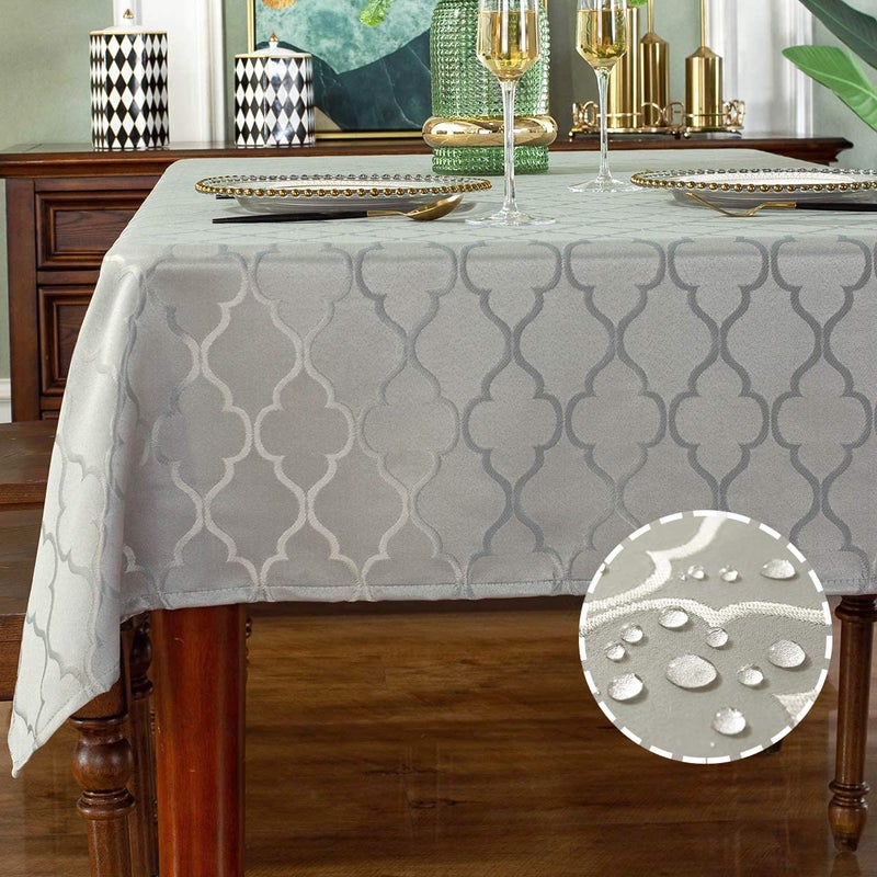 SASTYBALE Jacquard Tablecloth Damask Fabric Table Cloth Water Resistant & Wrinkle Free Spillproof Polyester Table Cover for Kitchen Dining Tabletop (Rectangle/Oblong  52"" x 70"" (4-6 Seats)  Gray) - Image 1